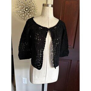 Attitudes black crocheted 3/4 shrug cardigan XXS (runs big)